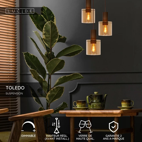 Lucide TOLEDO - Suspension - 3xE27 - Ambre - USP